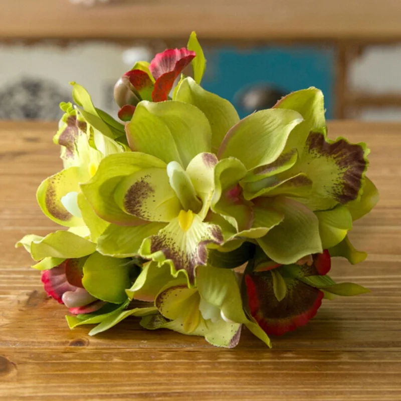 Букет из 7 штук орхидеи латекса Cymbidium для домашвечерние вечеринки искусственные