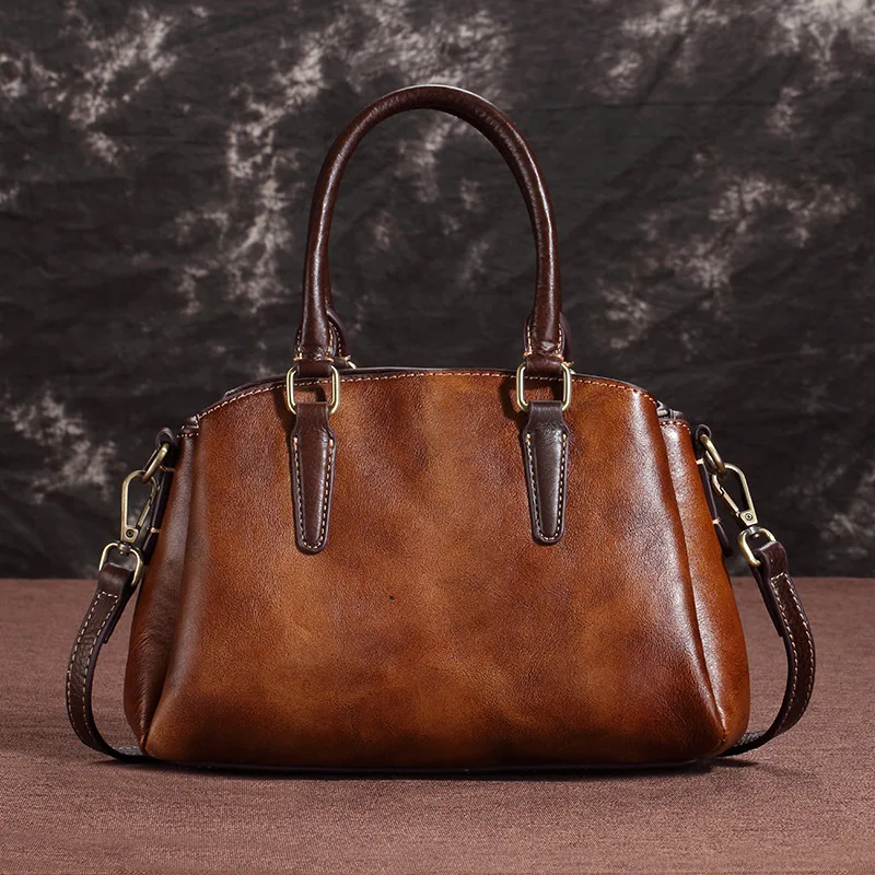 AETOO Casual leather women's bags, vintage leather slanted bags, a one-shoulder hand-colored handbag,