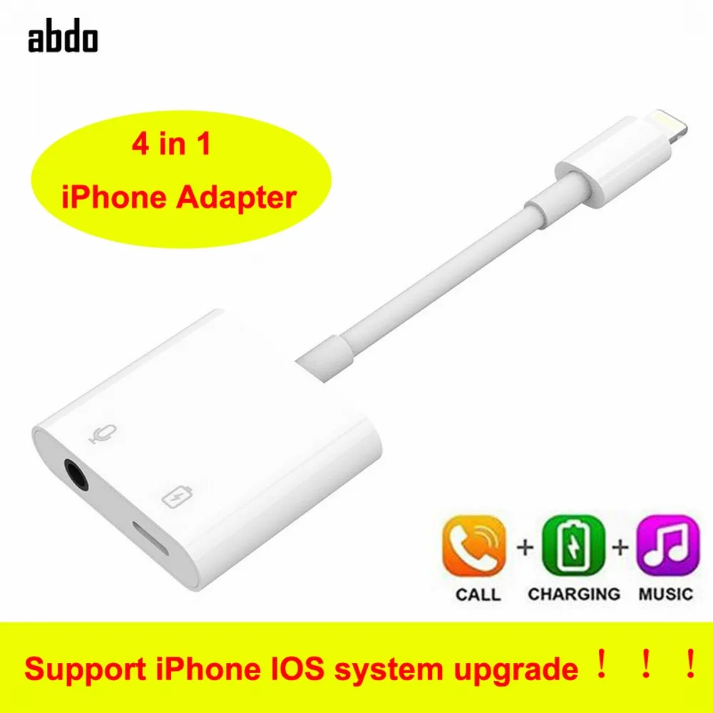 Lightning to 3 5mm Headphone Jack Aux Audio Adapter Splitter For iPhone 7 8 Plus X XS Mas XR 4 in 1 Support IOS Latest System