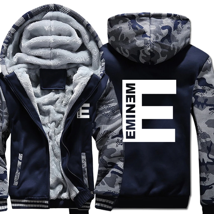 

Eminem Hoodie Men Zipper Kpop Hooded Sweatshirt Coat New Winter Thick Fleece Warm Hip Hop Streetwear Camouflage Punk Rock Jacket