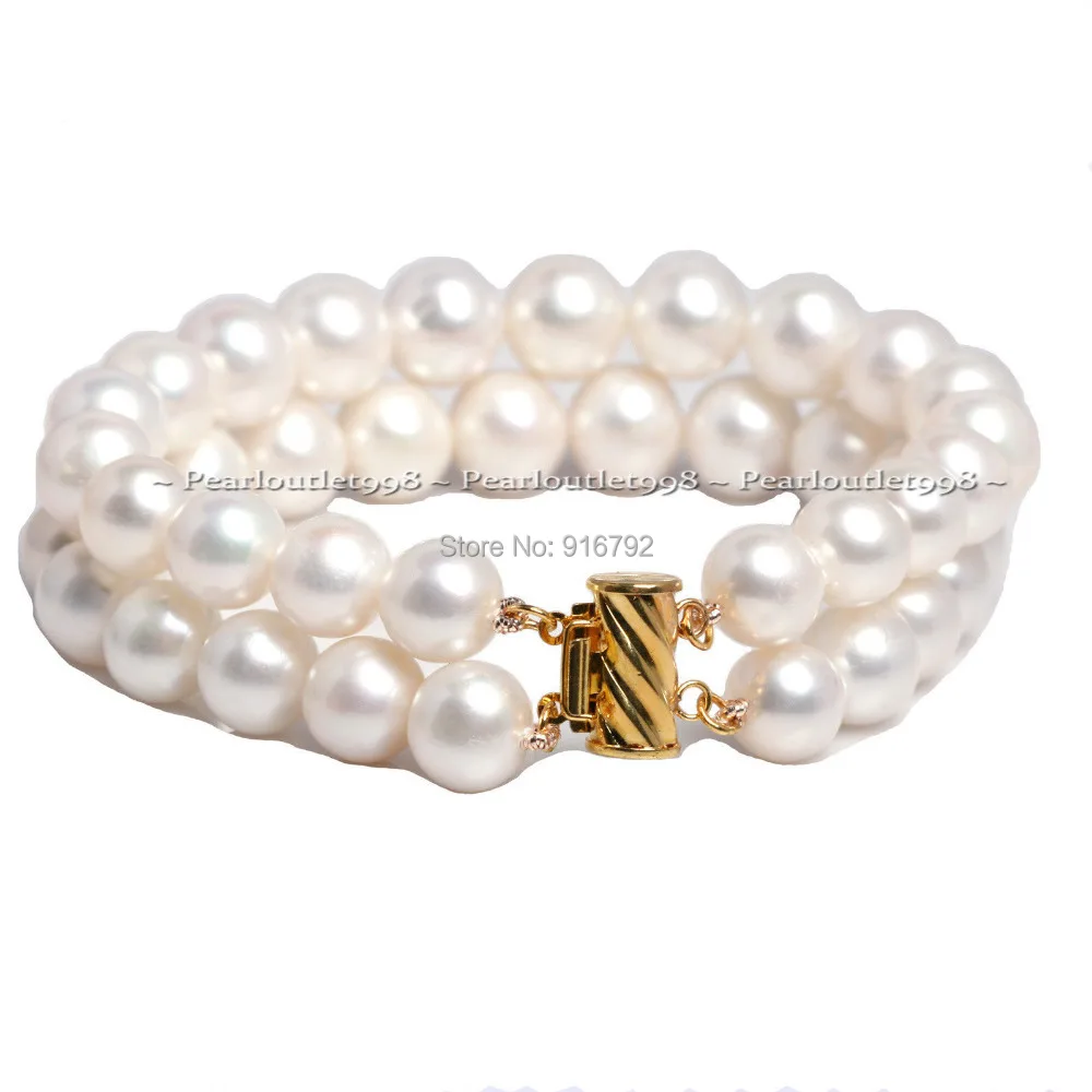

free P&P > AA+ GRADE GENUINE 9.5MM DOUBLE STRAND WHITE CULTURED FRESHWATER PEARL BRACELET