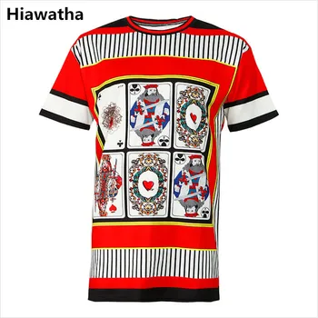 

Hiawatha 2018 Women T-Shirt Summer Short Sleeve Striped King Ace Poker Pattern Printed T Shirts Harajuku Long Tops T4332