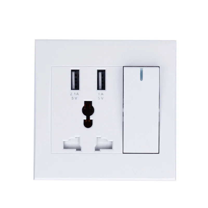 

Universal Socket 5V 1000-2100mA USB Wall Socket 86 Type Concealed Dual USB with Switch for Family and Office Electrical Sockets