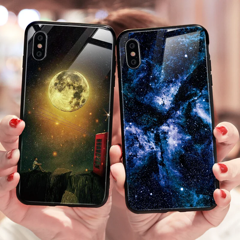 Hisomone Gradient Color Phone Case For iPhone 6 6S 7 8 Plus X Xs Max Xr Glass Silicone Back Case For iPhone 7 6 S Cover Conque