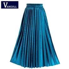 Весенне-осенняя красивая женская одежда Золотая Бархатная плиссированная Однотонная юбка средней длины Женская высокая талия дикая тонкая юбка
