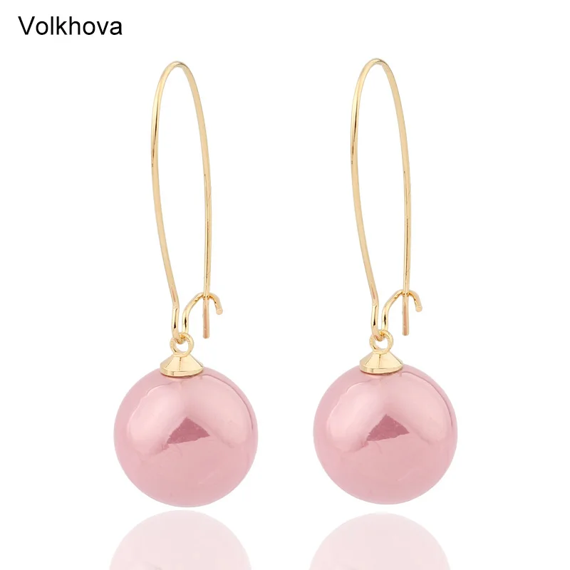 

New 2019 Designer Brincos Fashion Shiny Gold Color Copper Round Peal Shape Earrings Popular Drop Earrings Jewelry For Women