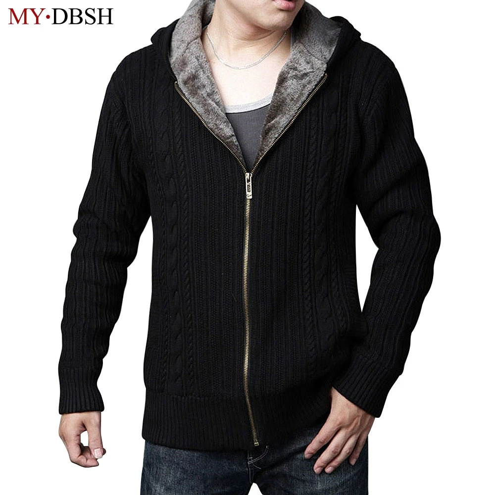 2017 New Style Men Winter Cardigans Sweater Thick Velvet Hooded Fur Coats Casual Warm Knitted Sweater Cardigan Tops Size S~5XL