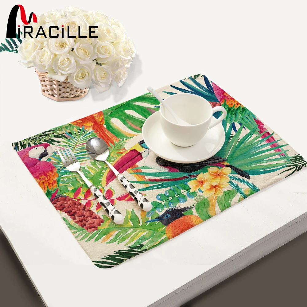 Miracille High Quality Dining Table Mats Bird and Flower Series Cotton