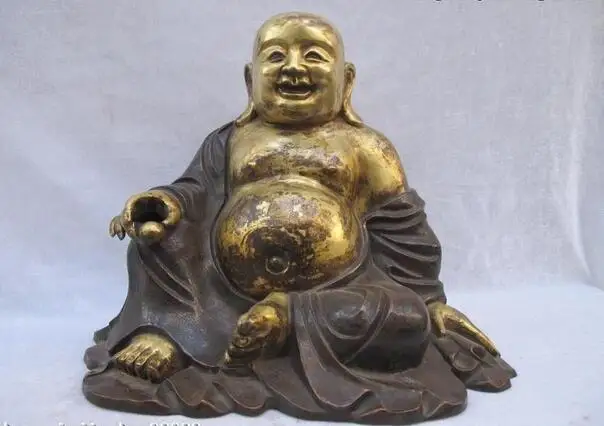 

China Buddhism 100% Purple Bronze 24K Gold Happy laughter Maitreya Buddha statue