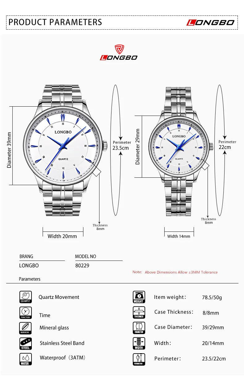LONGBO любителей кварцевые часы Для женщин Для мужчин пара аналоговые часы кожа Наручные часы модные Повседневное часы женские подарки 80229