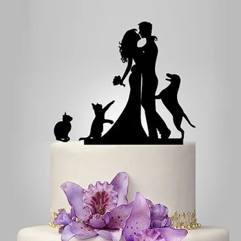 

Multi-color Wedding Topper Cake Bride Groom Hugging Kissing, Personalized Wedding Cake Topper Cat And Dogs, Custom Last Name