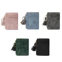 Mini Pingente de Borla Mulheres de couro Titular do Cartão de Crédito Saco Da Bolsa Da Moeda Chaveiro Titular Do Cartão Carteira Feminina(China)