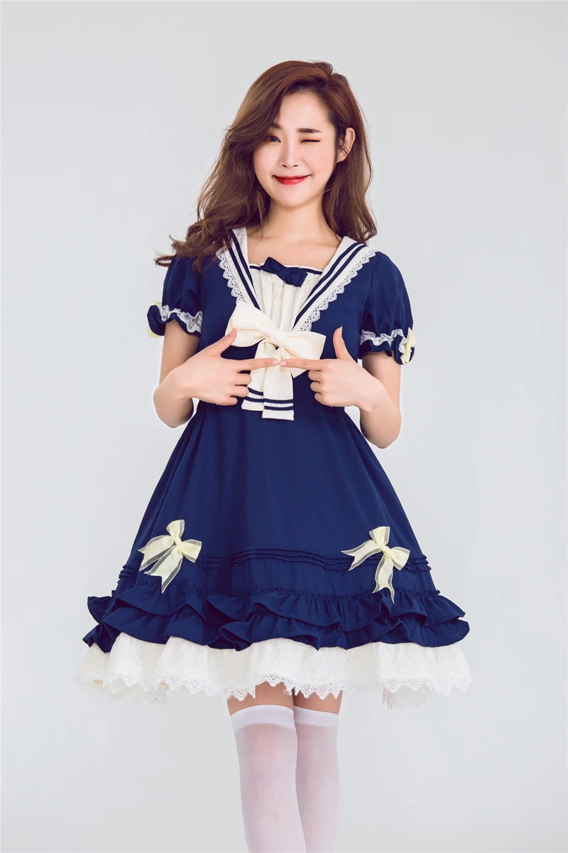 Cute Sweet Lolita Cosplay Outfit College Naval Style Anime Princess Dress Doll Clothing For Kawaii Girls Japanese Free Shipping |