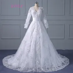 Vestido De Noiva 2019 мусульманские свадебные платья а-силуэта с v-образным вырезом и длинными рукавами аппликации кружева винтажное свадебное