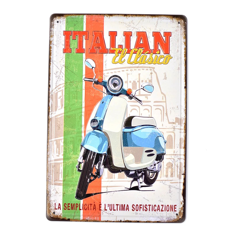 Итальянский мотоцикл винтажный металл с тиснением оловянные знаки домашний бар для гаража паба декоративные тарелки наклейки на стену доска художественный плакат SS1