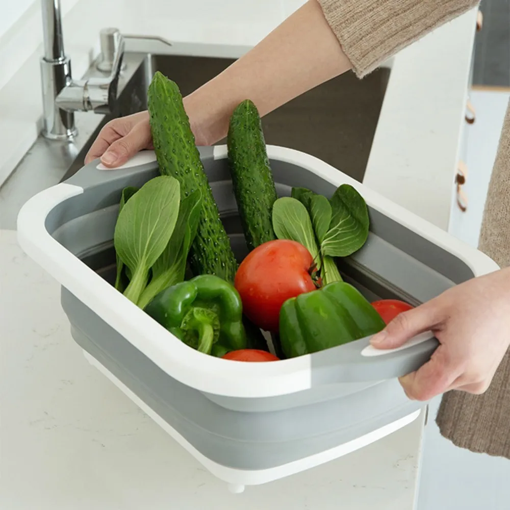 

Kitchen Chopping Block Tool Multifunctional Foldable Cutting Board Kitchen Silicone Cutting Board Vegetable Fruit Washing Basket