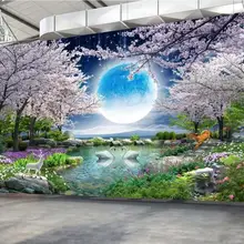 Красивый вид Луны полнолуние вишневые деревья пейзаж ТВ фон настенные декоративные настенные обои, фрески