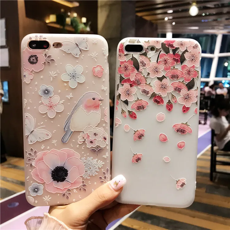 

3D Relief Flowers Phone Case for iPhone X XR XS Max Cute Bird butterfly Soft Silicone Cover for iphone 6 6S 7 8 Plus 10 Coque