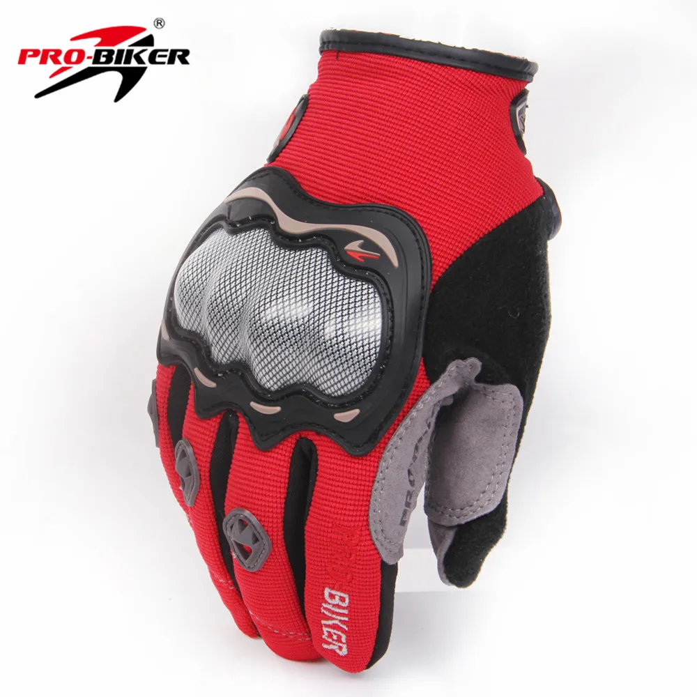 PRO-BIKER мотоциклетные перчатки полный палец мото гоночные перчатки дышащие мотоциклетные перчатки для мотокросса мужские мото перчатки - Цвет: Красный