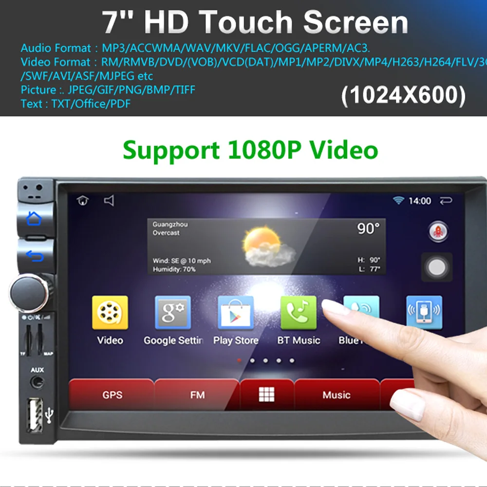 

ROM 16G RAM 1G Double 2Din HD Car Stereo GPS MP3 Player 7" Bluetooth Radio For Android 4.4