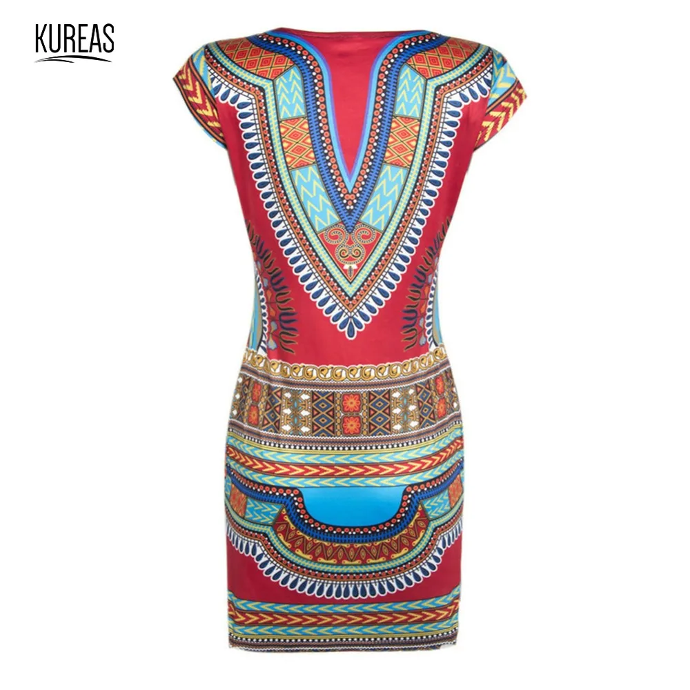 Kureas африканская Дашики платье цифровая печать мини летние платья для женщин национальная Канга одежда сексуальная v-образным вырезом африканская одежда