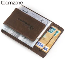 Teemzone RFID Blocage Vintage Hommes Crazy Horse En Cuir Carte de Crédit ID Titulaire avec Aimant Puissant de L’argent Clip Wallet 2 Couleurs K308