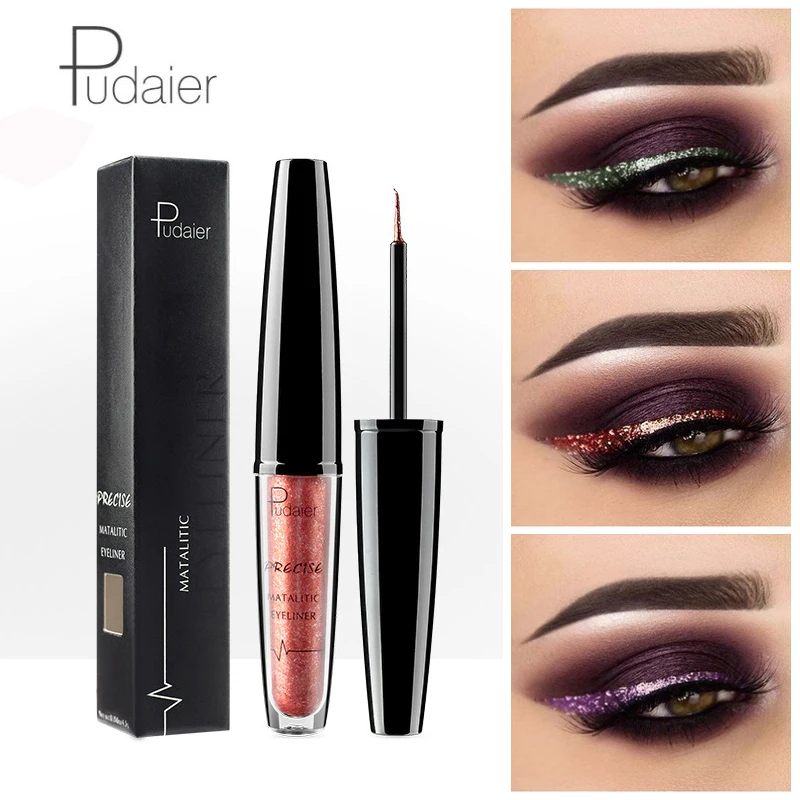 Pudaier Eyes Makeup Glitter Eyeliner for Eyeshadow Makeup Waterproof Metal Liquid Colored Eyeliner Shimmer White Silver Cosmetic