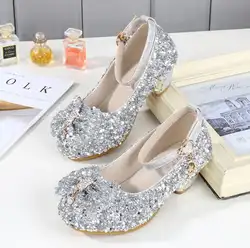 Детская обувь принцессы Новая весна лето Дети Девочки свадебные туфли на высоком каблуке платье обувь Золотой Розовый детская обувь для