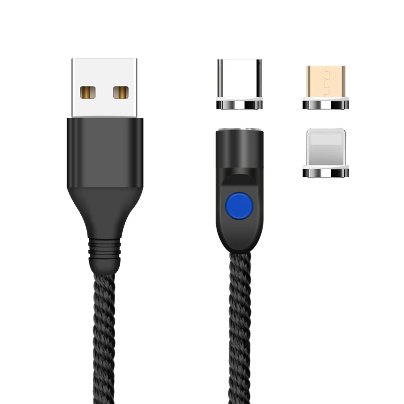 SUNPHG 3 в 1 Магнитный кабель type C для iPhone Lightning 3A кабель для быстрой зарядки Microusb шнур для huawei samsung 1 м провод для зарядки - Цвет: Черный