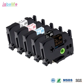 

Labelfie 5 Pack TZe 121 TZe 122 TZe 123 TZe 324 TZe 325 9mm Compatible with Brother P-Touch Label Tape for PT-D200 D210 D400