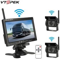 Universal 7 Wireless Car Monitor Backup Camera System Rearview Screen 4 Rear View Cameras IR Night Vision Waterproof For Truck podofo 2 x backup camera 18 ir led night vision waterproof rearview reverse back up camera 7 lcd rear view monitor for truck