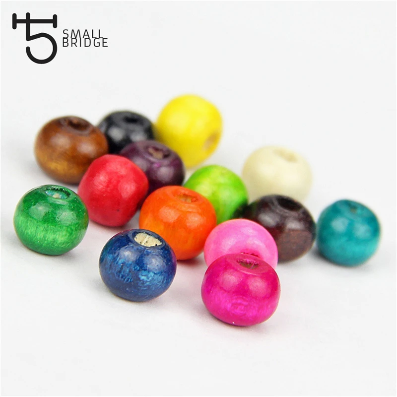 9*10mm Diy Natural Mix Colored Wooden Beads Handmade Jewelry Round Wood