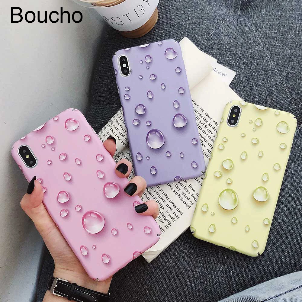 

Boucho Plastic Case For iphone X XS MAX XR Colorful 3D water droplets Matte Back Cover For iphone 6 6s 7 8 plus Capa Phone Cases