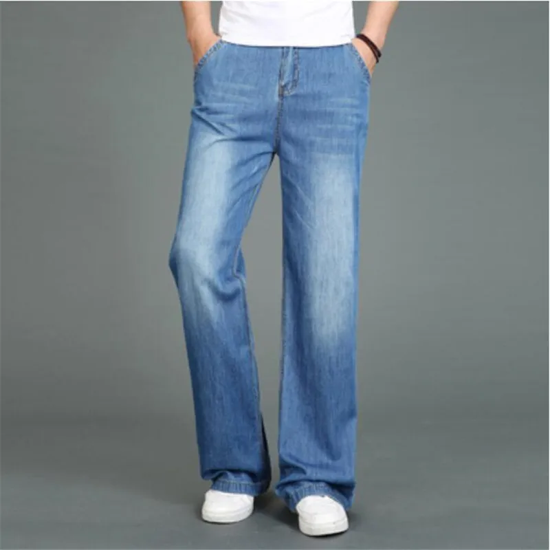 Джинсы мужские 2019 летние новые тонкие большие размеры микро колокольчики мужские черные классические прямые джинсы для байкеров Размер 28-34