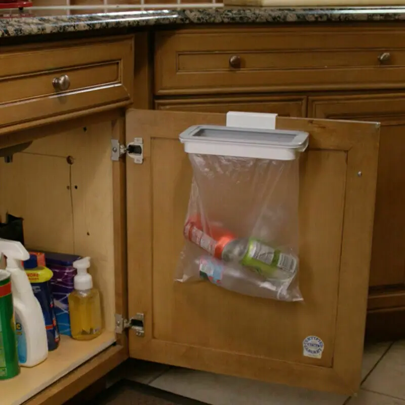 Новейший горячий кухонный держатель для мусорного мешка полка для шкафа Висячие отходы хранилище ведер ведро Hands Free держатель мусорного мешка