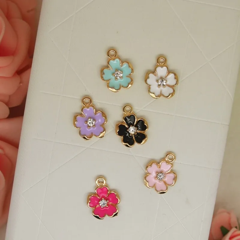 

30pcs/lot peach blossom pendant flower alloy enamel charm DIY accessories of necklace bracelet headdress handmade fitting