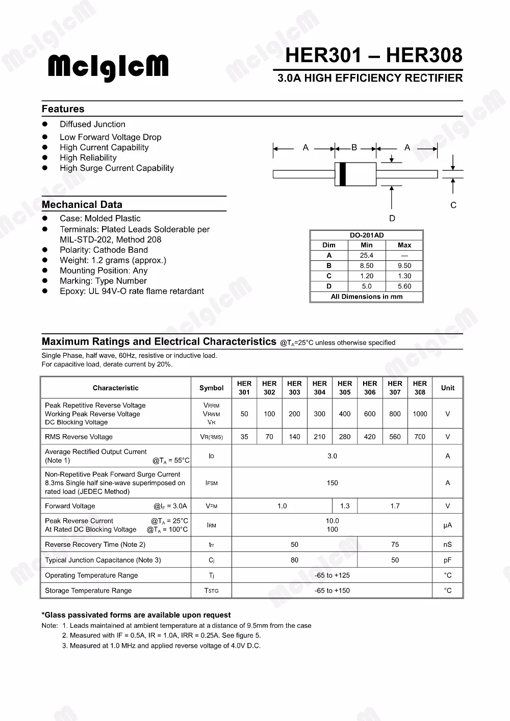 MCIGICM 20 шт. выпрямительный диод 3A 1000 В DO 27 HER308|rectifier diode|diode 3a 1000vdiode |