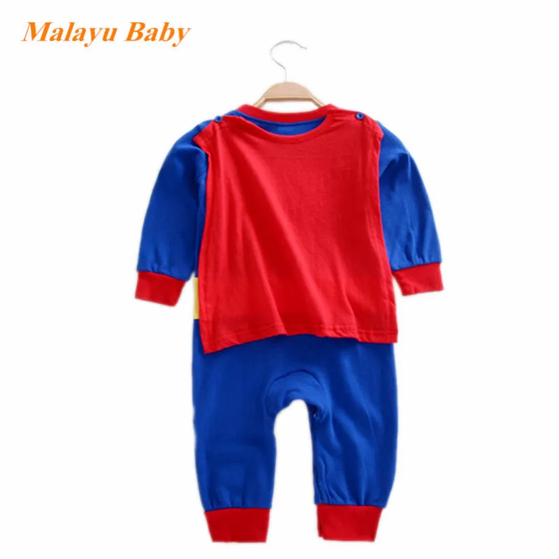 Комбинезон для мальчиков, осенний Детский комбинезон с длинными рукавами и супергероем+ плащ, 2 предмета, одежда для маленьких мальчиков 0-24 месяцев