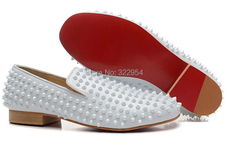 White leather spikes dress shoes red 