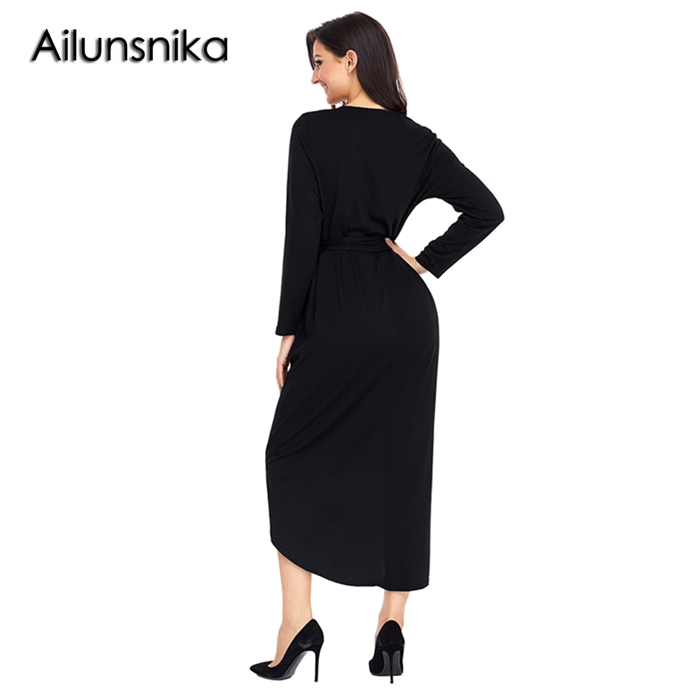 Ailunsnika 2018 Новый осень зима Повседневное черное платье из Джерси для Для женщин