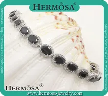 75% negro circón elegante hermosa pulsera de plata de 7″