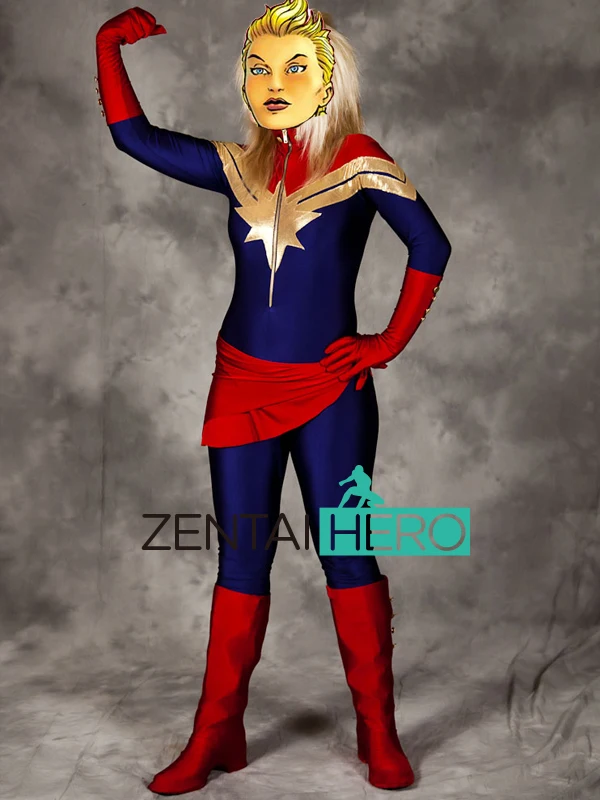 Женский костюм супергероя Ms.Captain Marvel Carol Danvers для Хэллоуина вечеринки косплея