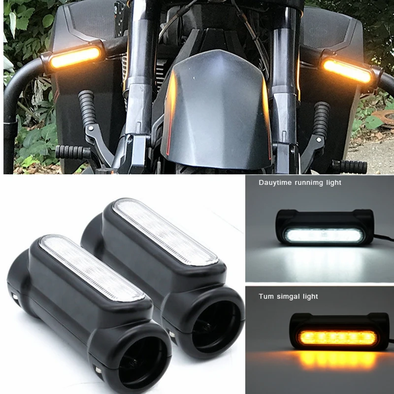 

Universal Motorcycle DRL Signal lamp Highway Crash Bar Light Switchback Driving Light LED White Amber for Touring Models