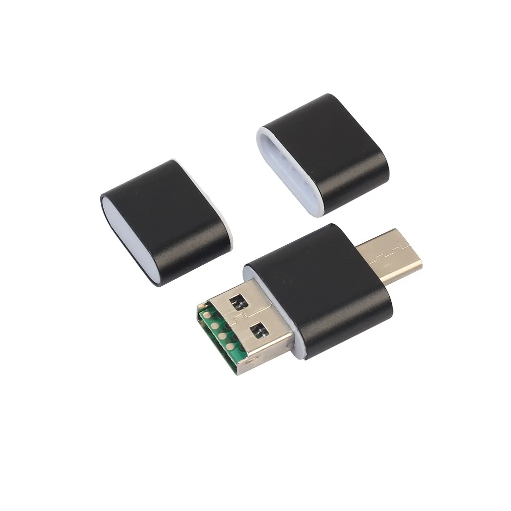 Портативный мини 2-в-1 микро TF карты ReaderType C до USB 2,0 Micro SD TF Card Reader адаптер - Цвет: Черный