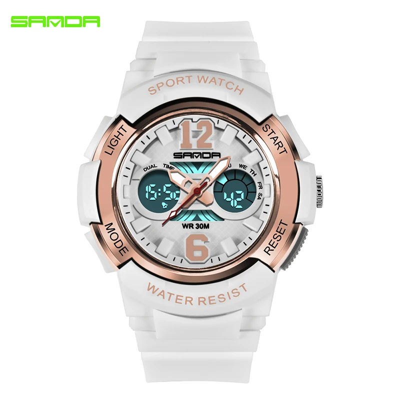 SANDA часы женские брендовые Роскошные модные розовые золотые часы спортивные женские relojes mujer светодиодный цифровые наручные часы для девушек