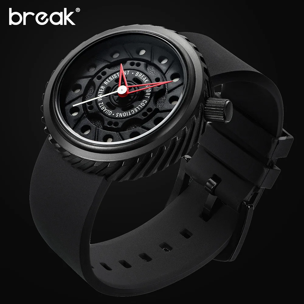 BREAK Nejlepší luxusní muži závodní Motocykl Sportovní hodinky Gumové pásky Neformální móda Passion Vodotěsné Geek Creative Gift hodinky