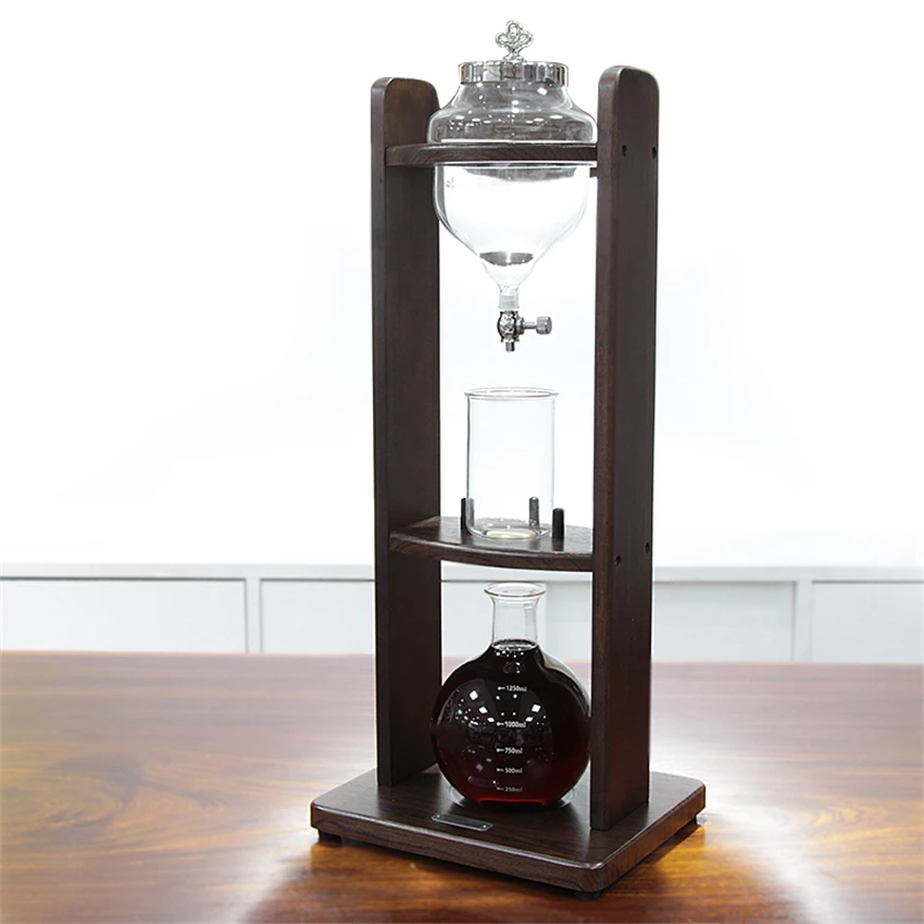 

1250ml Water Drip Coffee Maker Reusable Glass Filter Tools Wooden Espresso Coffee Dripper Pot Ice Cold Brew Coffee Machine