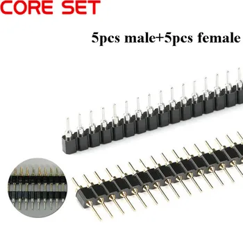 

5 Pair Connector Pin Header Strip 5pcs Male + 5pcs Female Header Single Row 40 Pin 2.54mm Pin Connector Strip Round Needle 1x40