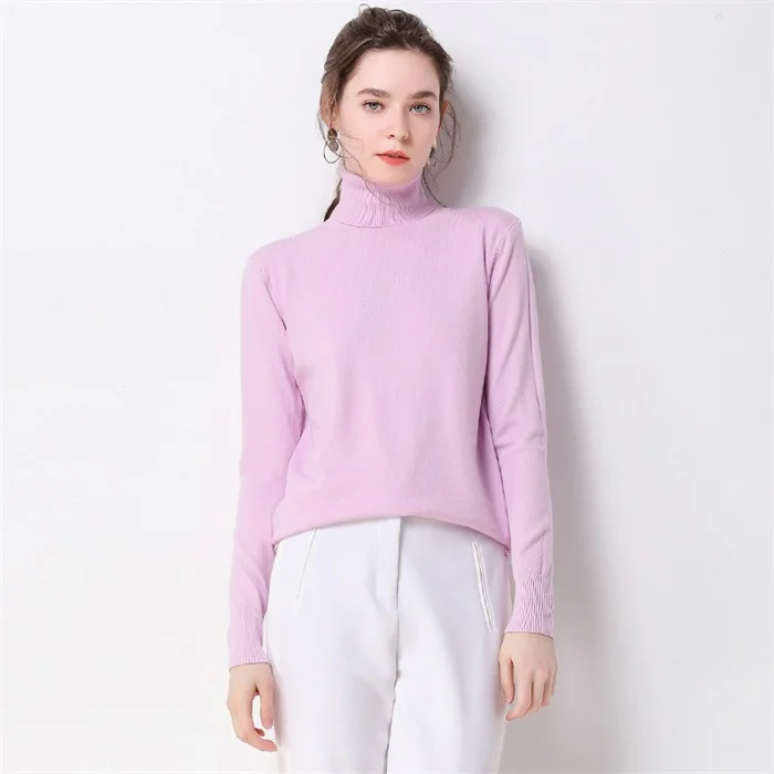 Autumn Winter sweater women turtleneck cashmere sweater knitted pullover women sweter fashion sweaters new Plus Size tops - Цвет: Pink