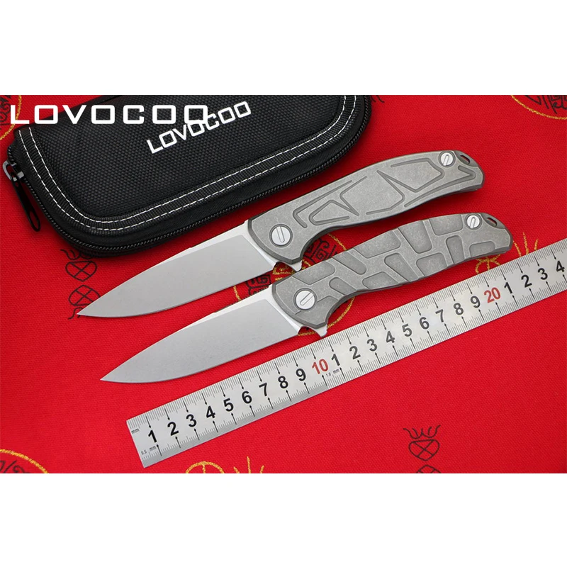 

LOVOCOO F95 S&T D2 blade Titanium handle Flipper folding knife Outdoor camping hunting pocket fruit knives EDC tools Survival